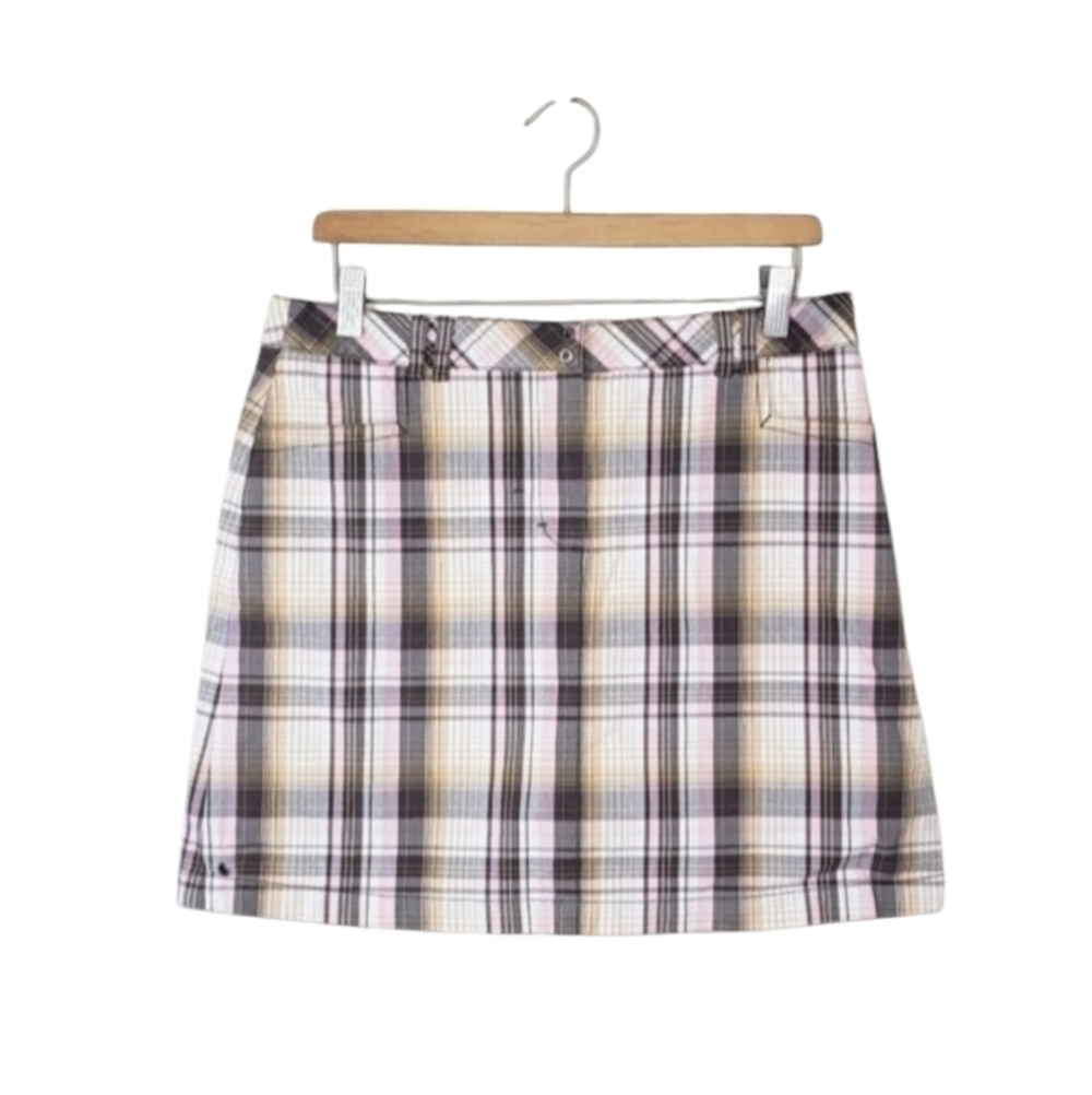 Cutter & Buck Pink Brown Tan Plaid Golf Skort Size 8